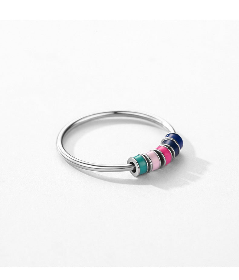 Sterling Silver Rainbow Rubber Ring for Women - Fashionable Korean Style Index Finger Ring