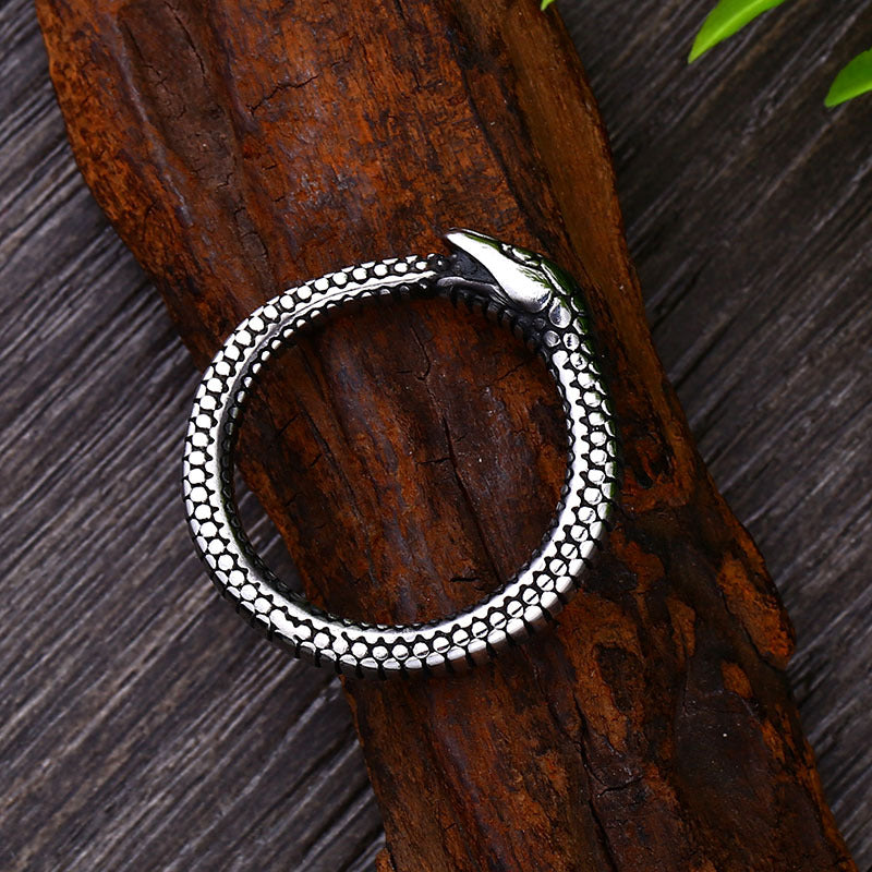 Men's Retro Rattlesnake Ring in Titanium Steel - European and American Inspired Jewelry