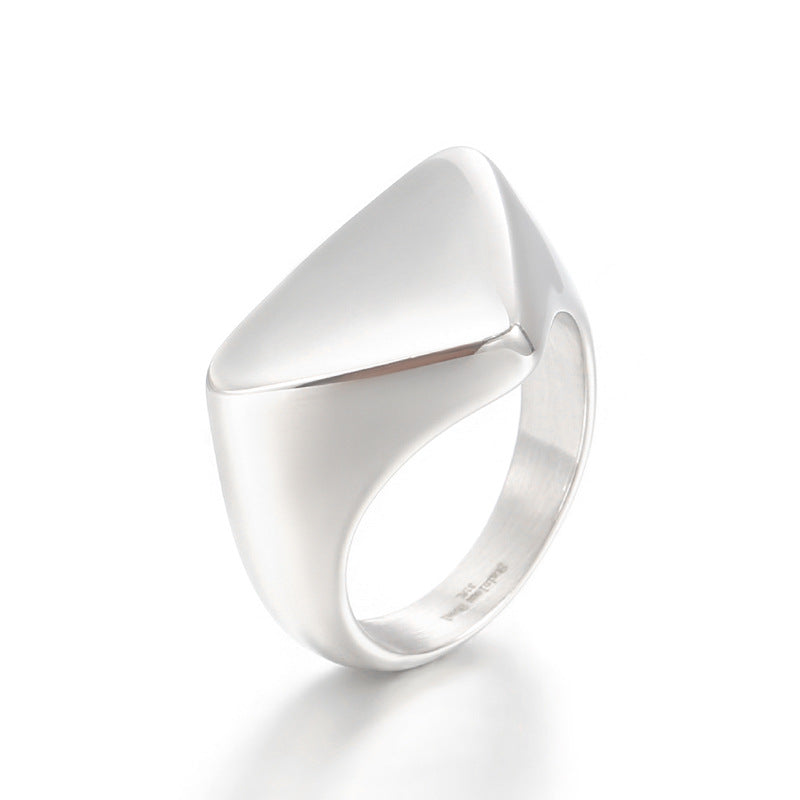 Exaggerated Geometric Stainless Steel Men's Ring - Simple Triangular Design for Everyday Wear