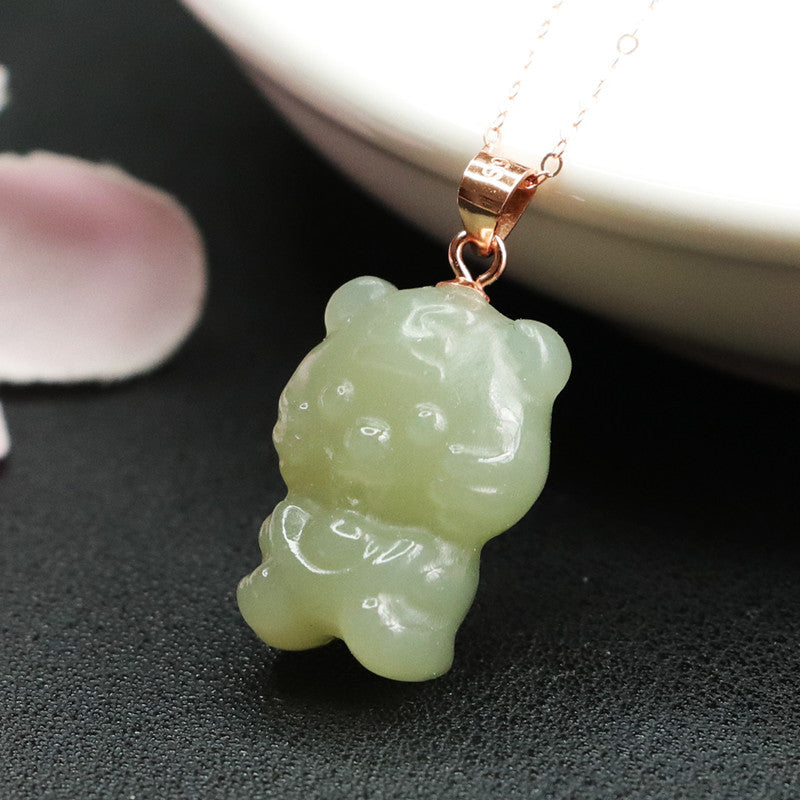 925 Sterling Silver Necklace with Hotan Jade Tiger Pendant