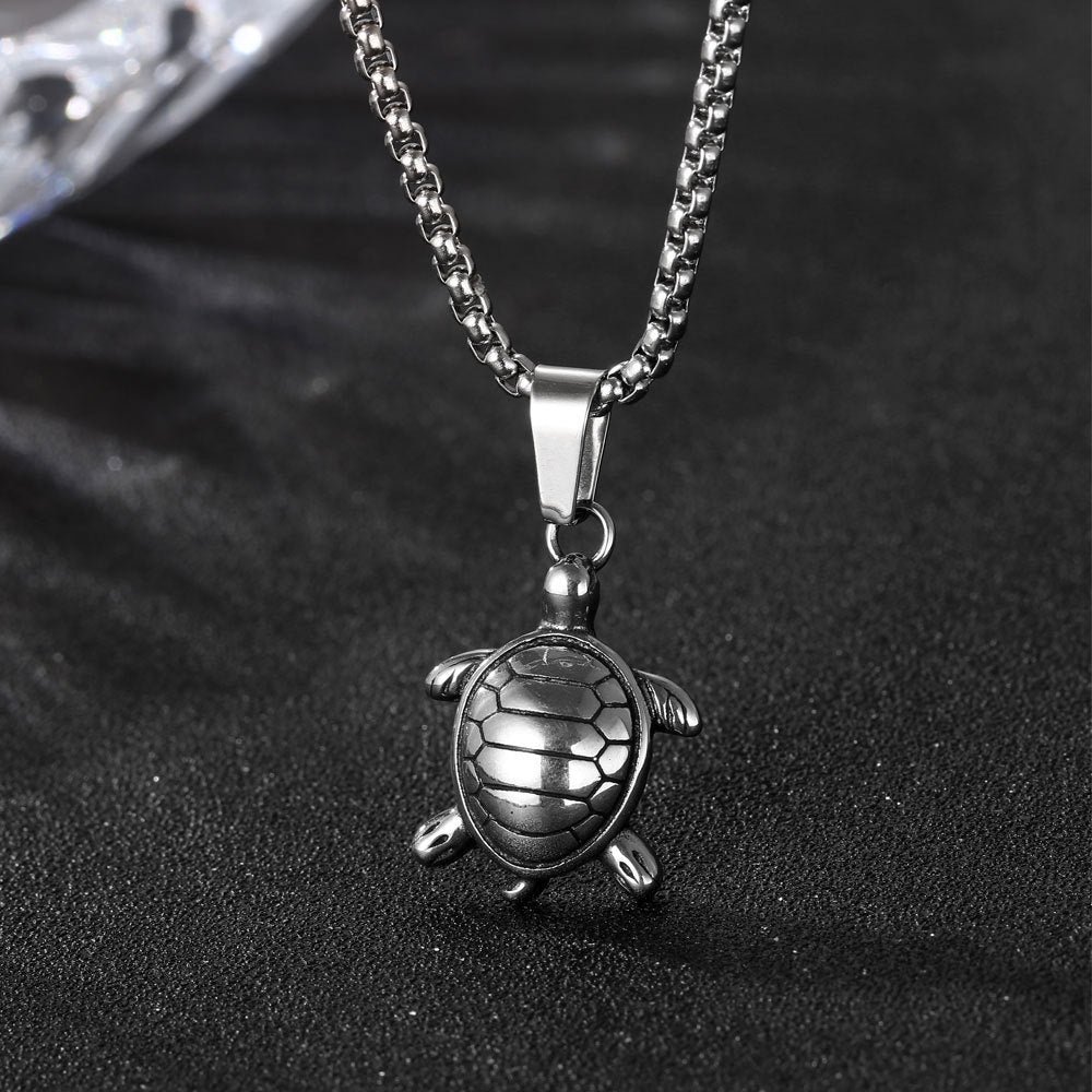 Elegant Titanium Steel Turtle Pendant Necklace - Unique Keychain Jewelry for Men