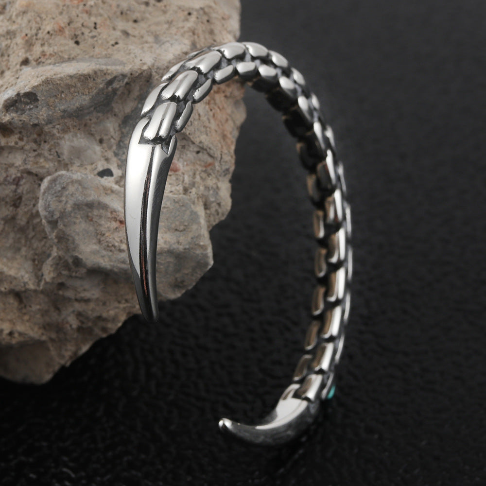 Titanium Steel Open Stone Pattern Bracelet for Men - Trendy Hemp Rope Design