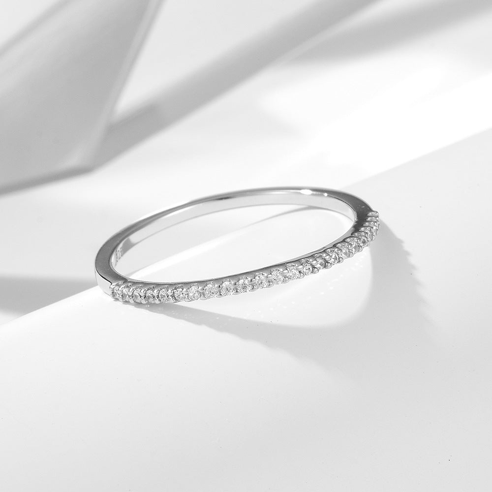 Half Circle Single Row Zircon Slim Sterling Silver Ring