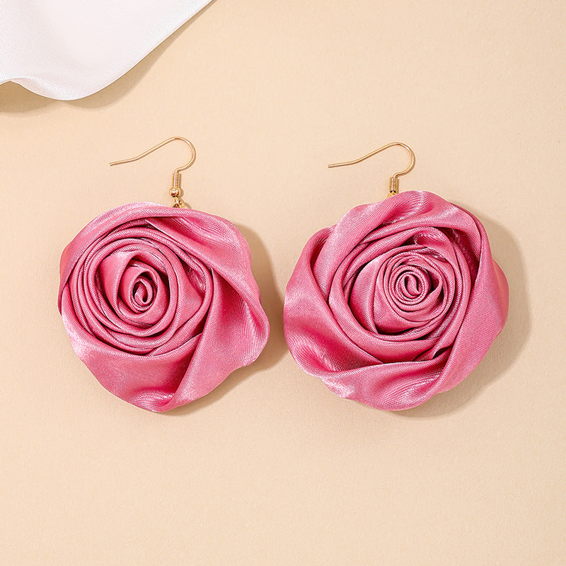 Rose Silk Earrings with European Charm and Street Style Flair