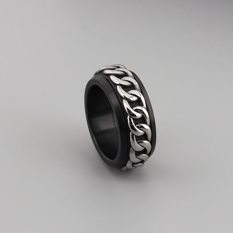 Trendy Rotatable Titanium Steel Ring for Men - Retro Hip Hop Decompression Accessory