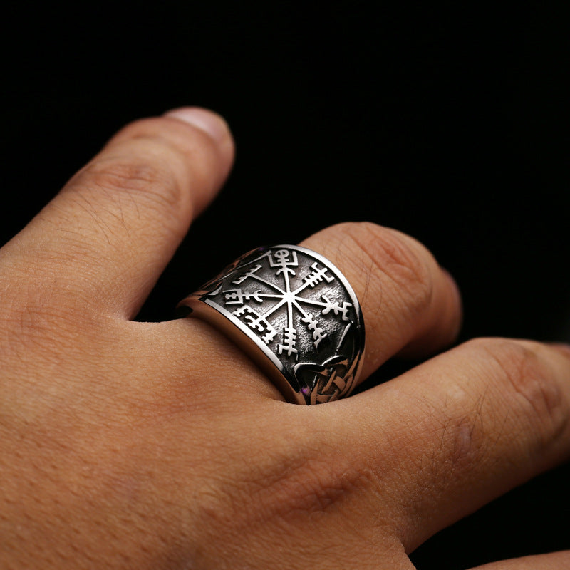 Trendy Viking Rune Stainless Steel Ring for Men - Retro Titanium Steel Jewelry in Sizes 7-13