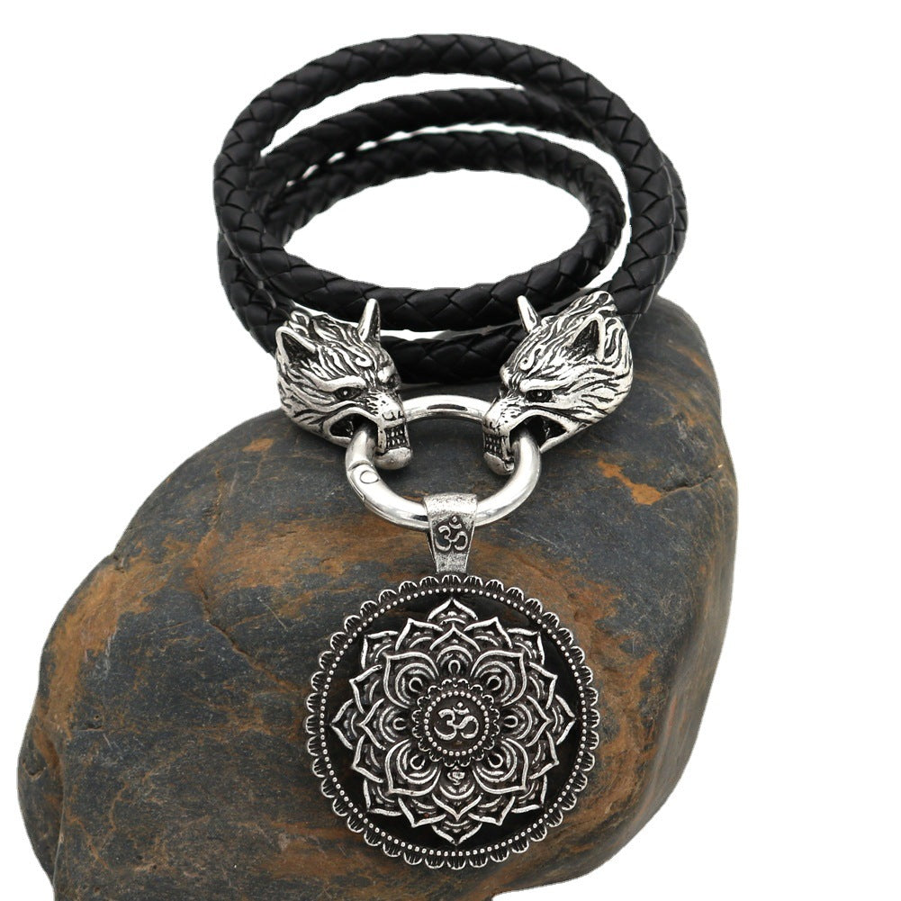 Norse Legacy Viking Wolf Mandala Necklace with OM Charm