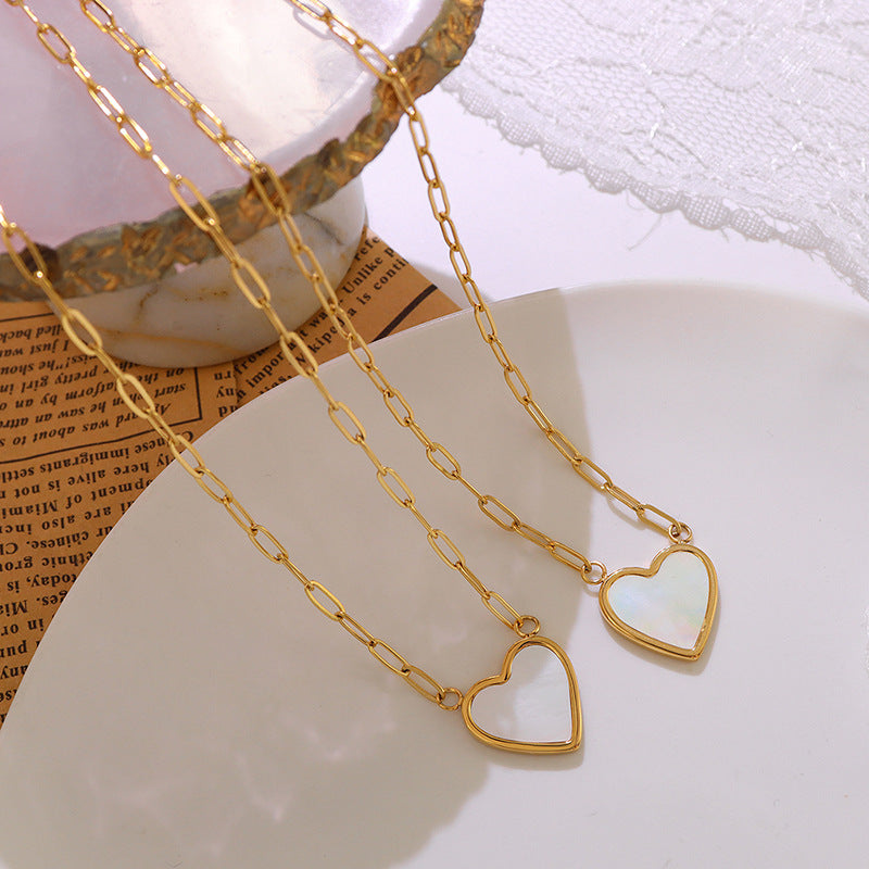 Elegant White Sea Shell Peach Heart Necklace with 18K Gold Plating