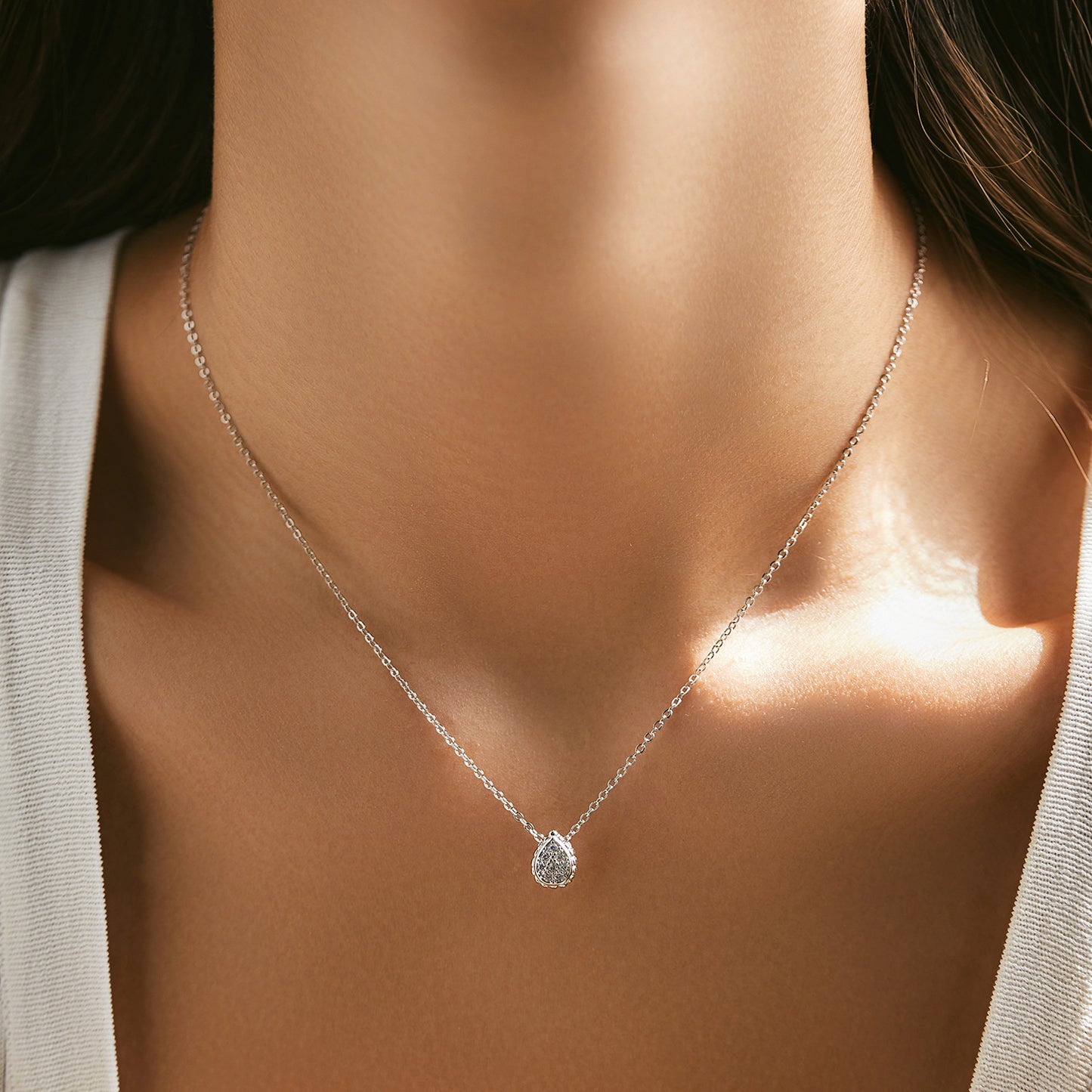 Sterling Silver Droplet Zircon Necklace - Versatile Collar Chain