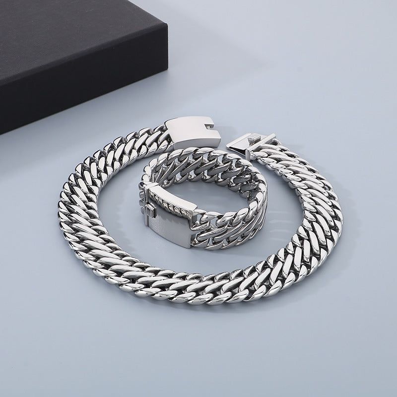 Stainless Steel Hip-Hop Woven Chain Bracelet and Necklace for Men, European and American Style