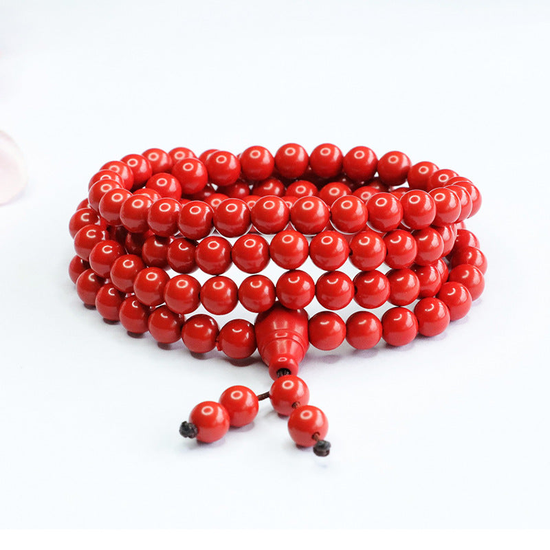 Cinnabar Red Sand Multi-ring Bracelet with 108 Beads Necklace