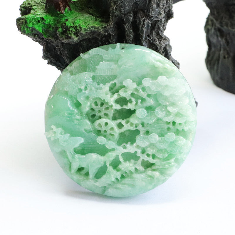 Green Jadeite Landscape Pendant - Fortune's Favor