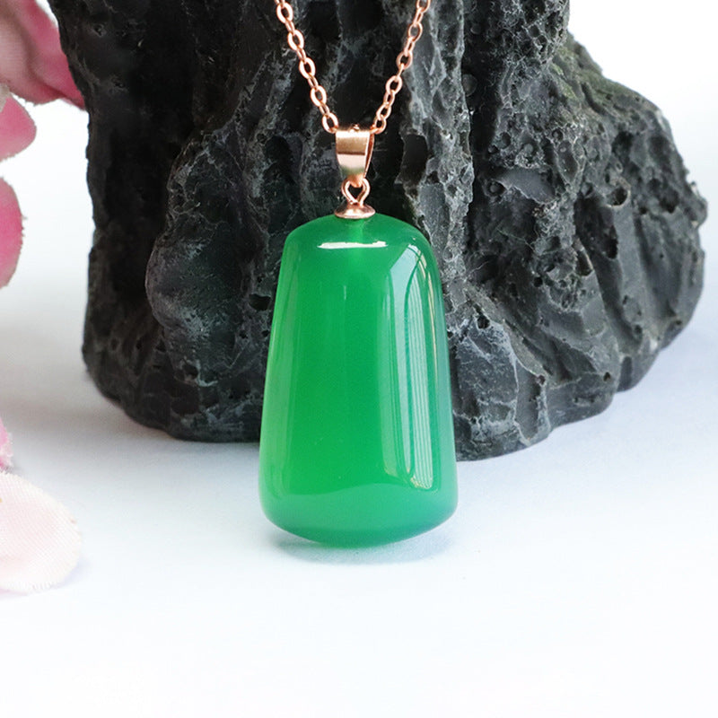 Green Chalcedony Sterling Silver Pendant Necklace