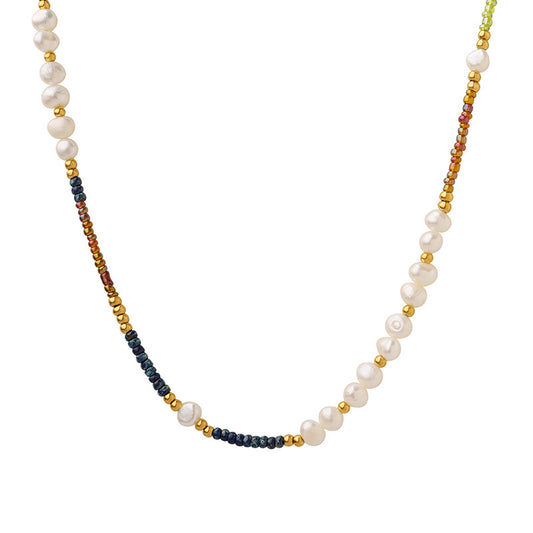 Luxurious Bohemian Collarbone Necklace with Freshwater Pearls and Natural Stones