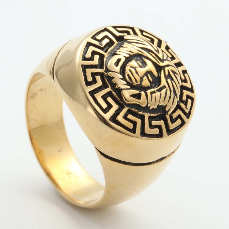 Titanium Steel Great Wall Pattern Ring for Men - Retro Trendy Stainless Steel Accessory