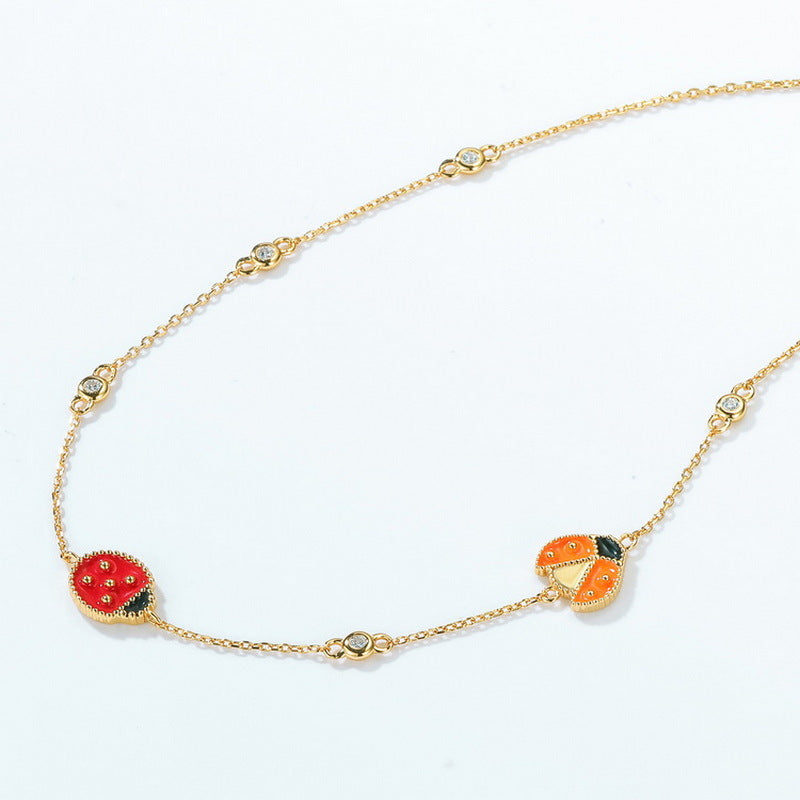 Ladybug and Zircon Sterling Silver Necklace