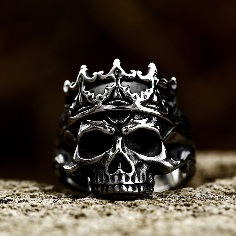 Titanium Steel Skull Crown Ring for Men - Edgy Punk Jewelry Statement