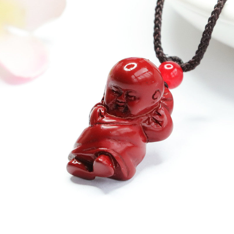 Purple Gold Sand Buddha Lord Pendant with Cinnabar Stone