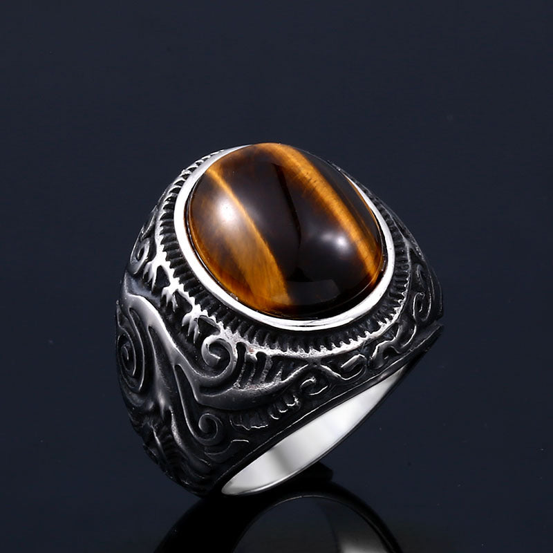 Vintage-Inspired Titanium Steel Engraved Ring for Men - Wholesale European and American Handcrafted Jewelry