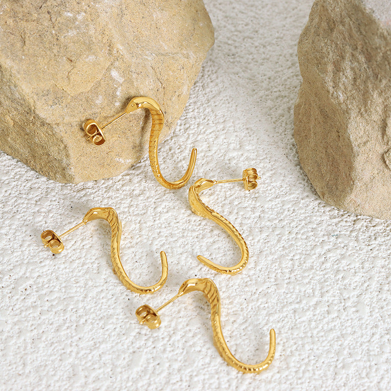 Snake Design Titanium Steel Gold-Plated Earrings - Chic and Edgy Jewelry for Women