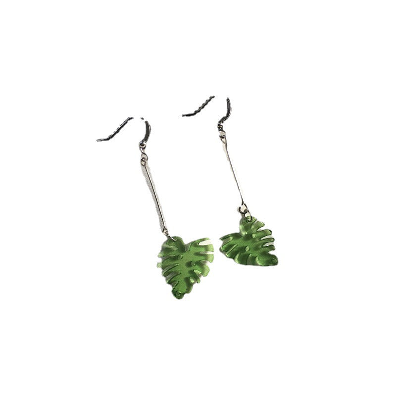 Cold Style Forest Leaf Earrings with Acrylic Accents - Wholesale Women's Jewelry