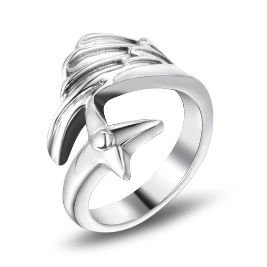 Titanium Steel Angel Wings Ring for Men - Fashionable Feather Design Index Finger Accessory