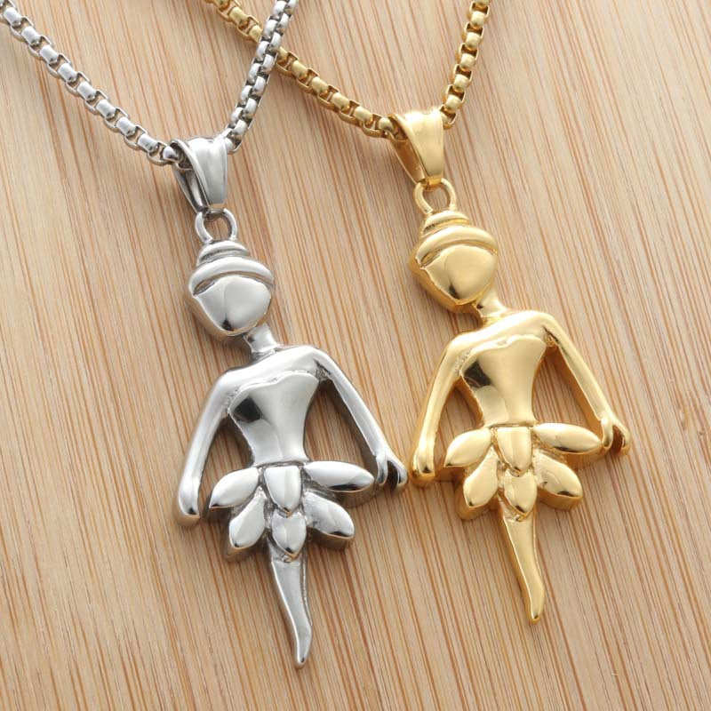 Punk Dance Titanium Steel Ballet Girl Pendant Necklace - Retro Trendy Stainless Steel Design