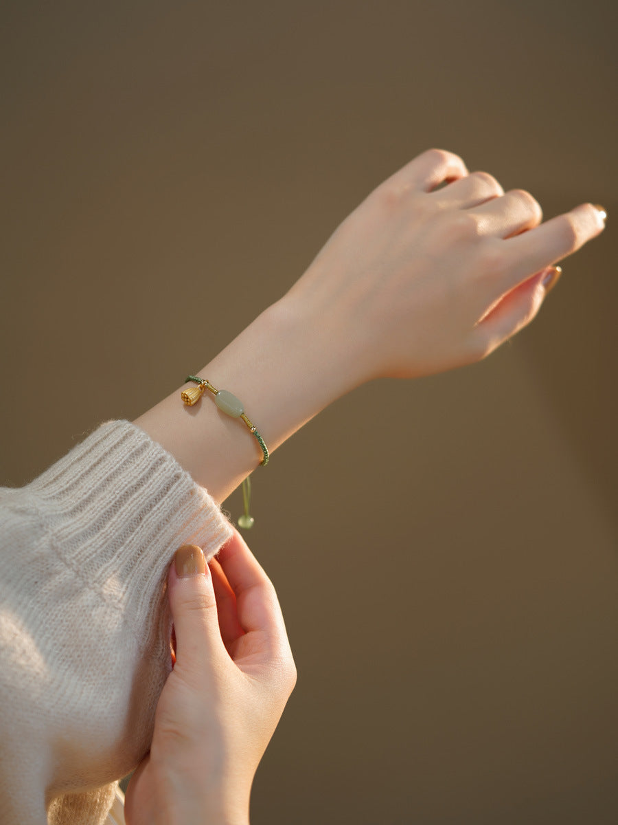 Fortune's Favor Sterling Silver Bracelet with Jade-Adorned Ping'an Clasp