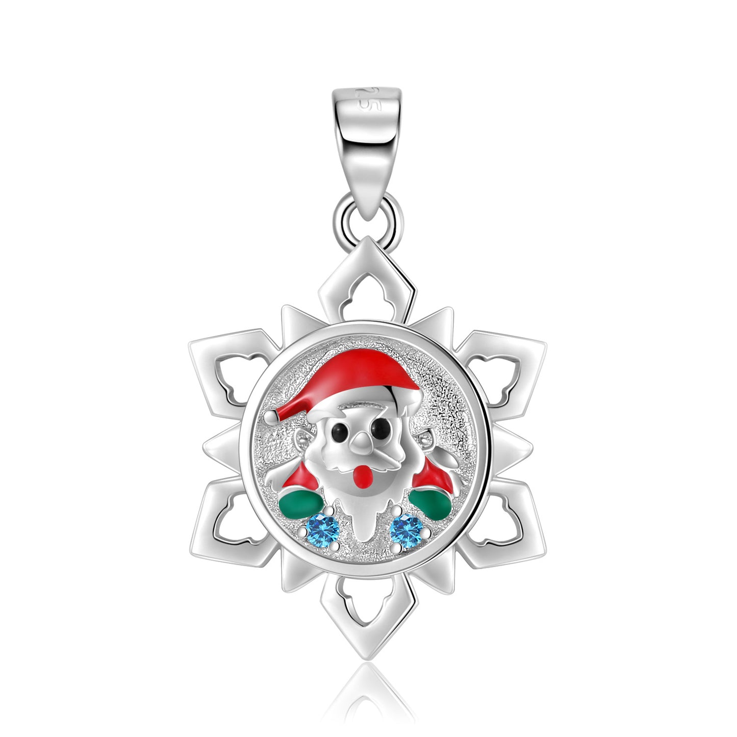 Christmas Santa Claus Snowflake Badge Silver Necklace