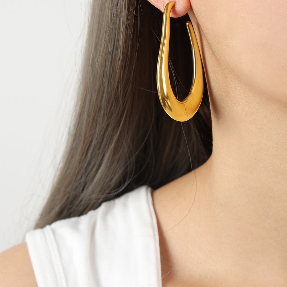 Exaggerated Geometric Gold-Plated Earrings with Personalized Design