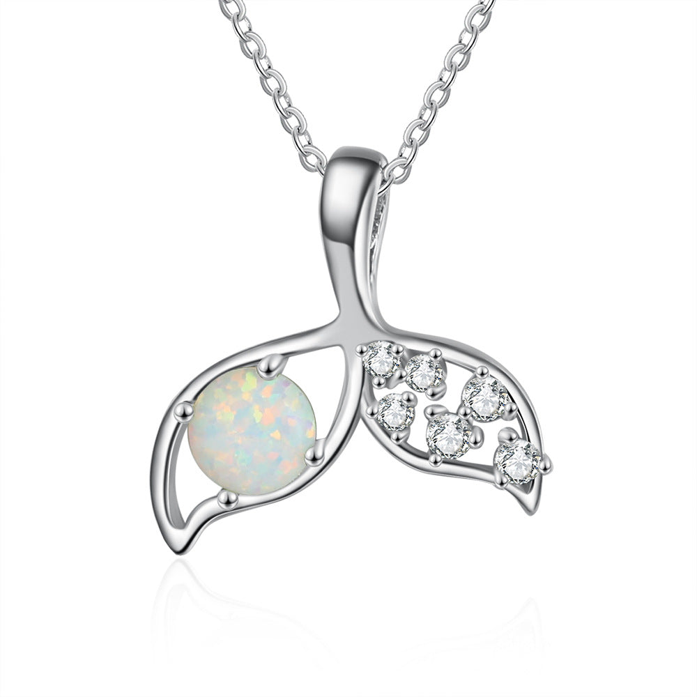 Fishtail Round Opal Zircon Sterling Silver Necklace