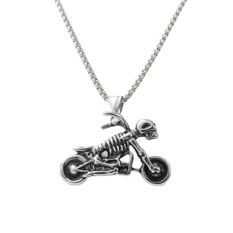 Trendy Men's Titanium Steel Skull Pendant Necklace - Retro Motorcycle Design