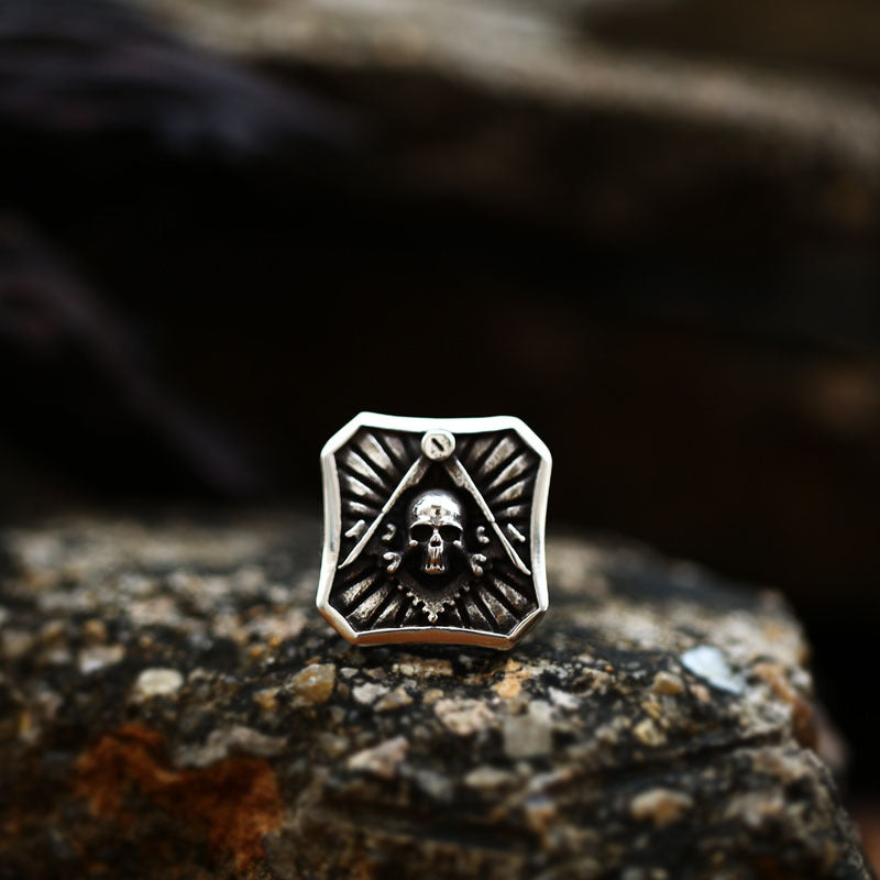 Punk-Inspired Retro Masonic Skull Titanium Steel Ring for Men