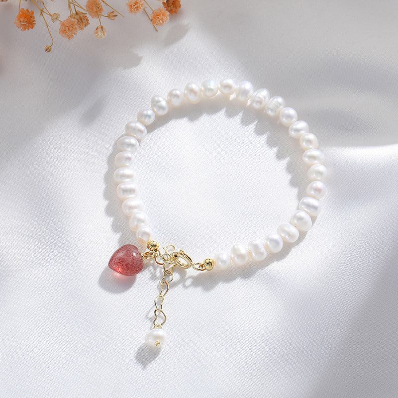 Strawberry Crystal Love Bracelet with Freshwater Pearl