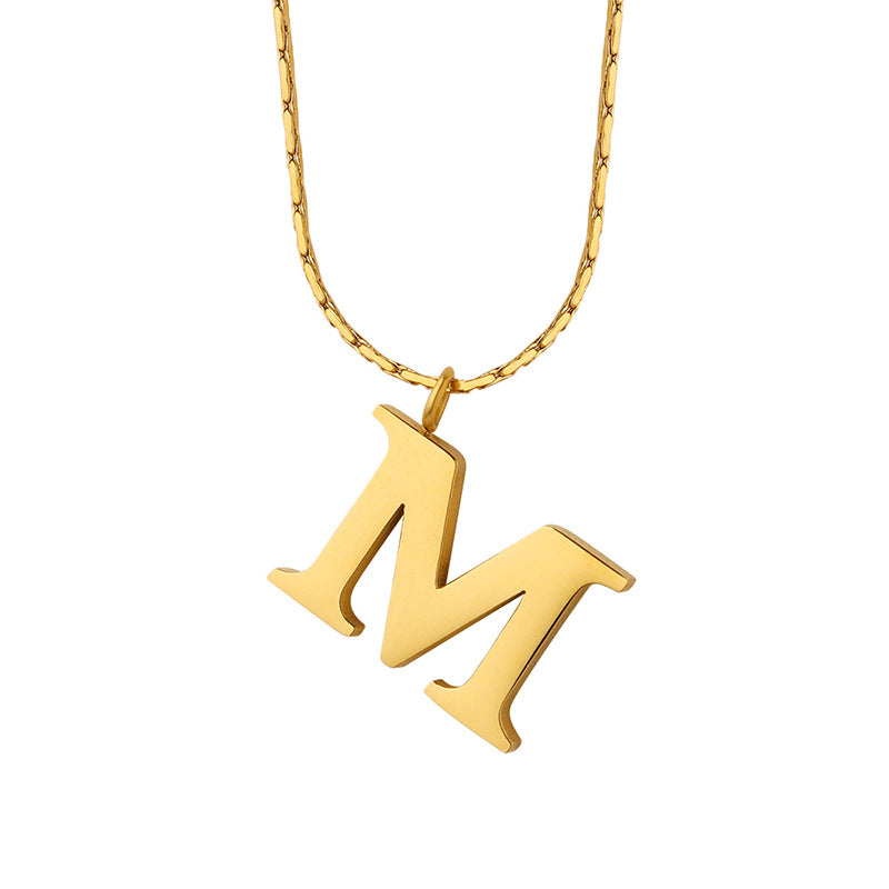 Trendy Hammer Square Pattern Titanium Steel Letter Necklace