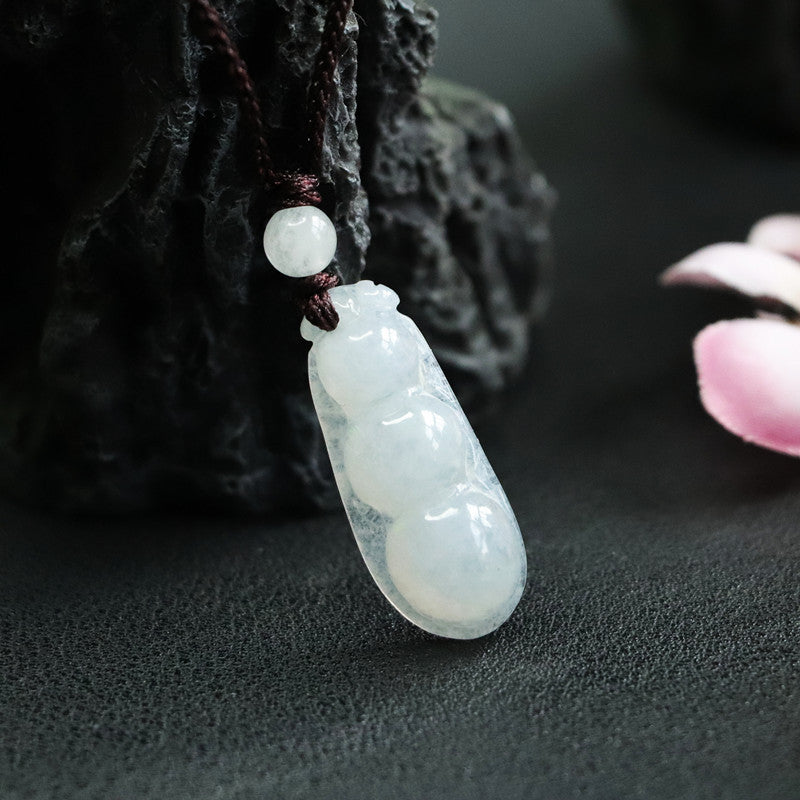 Elegant Four Kidney Beans Carved Jade Pendant with Sterling Silver