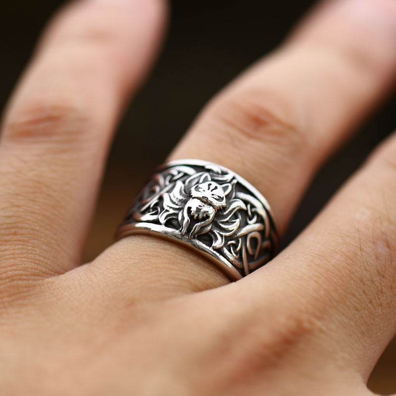 Celtic Knot Design Titanium Steel Ring for Men - Vintage Viking Fox Handcrafted Jewelry