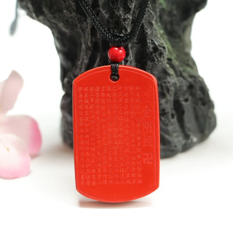 Cinnabar Pendant with Vajracchedika-sutra Rectangle Pendant and Red Sand Jewelry