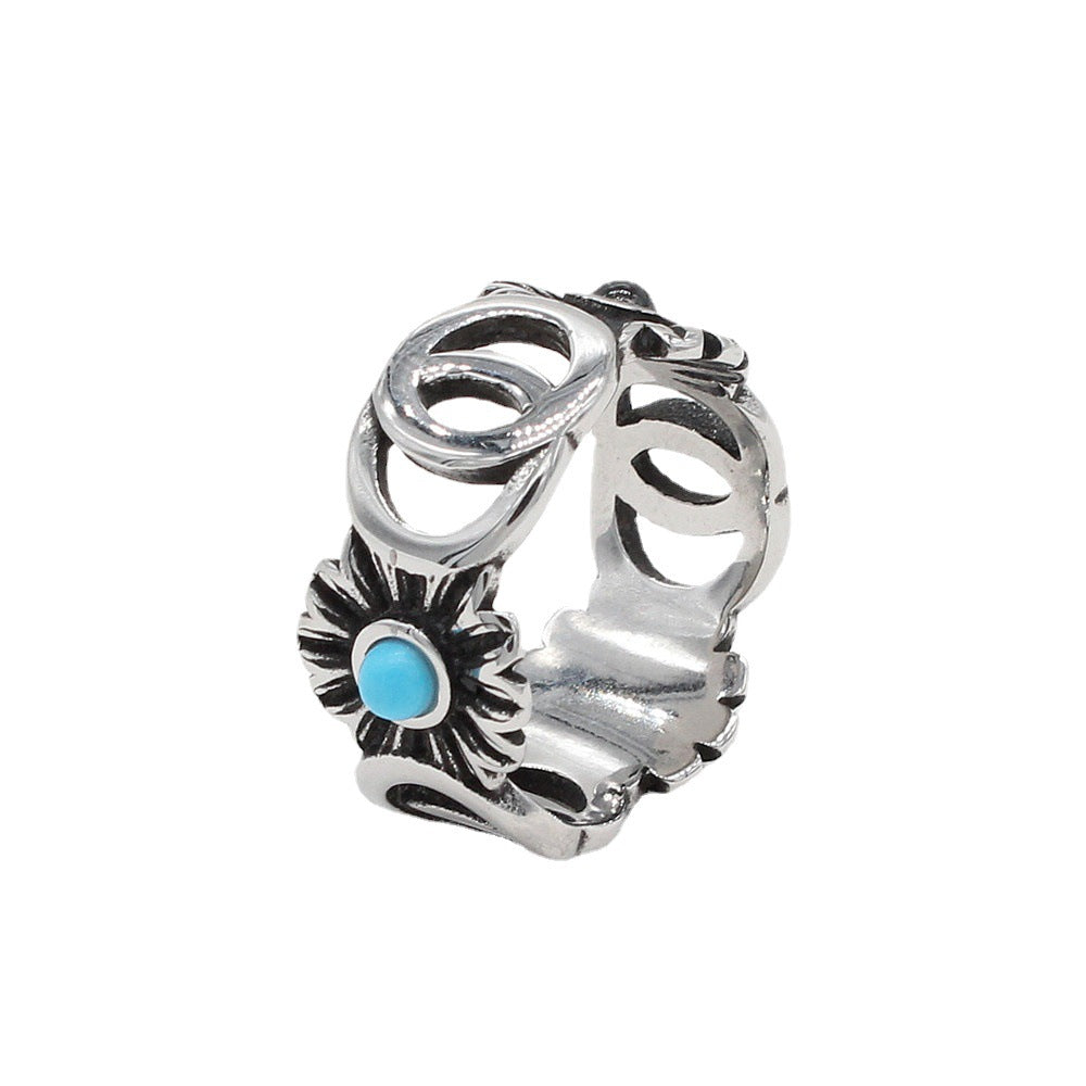 Vintage Sunflower Titanium Steel Ring for Wholesale Jewelry Trade