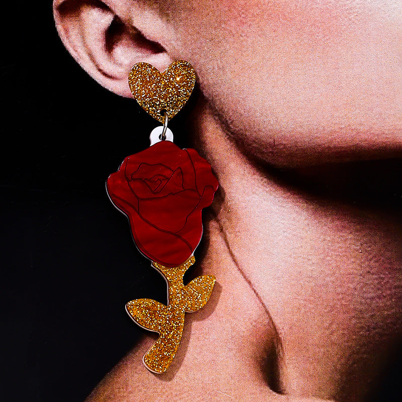 Exaggerated Rose Heart Earrings - Vienna Verve Collection