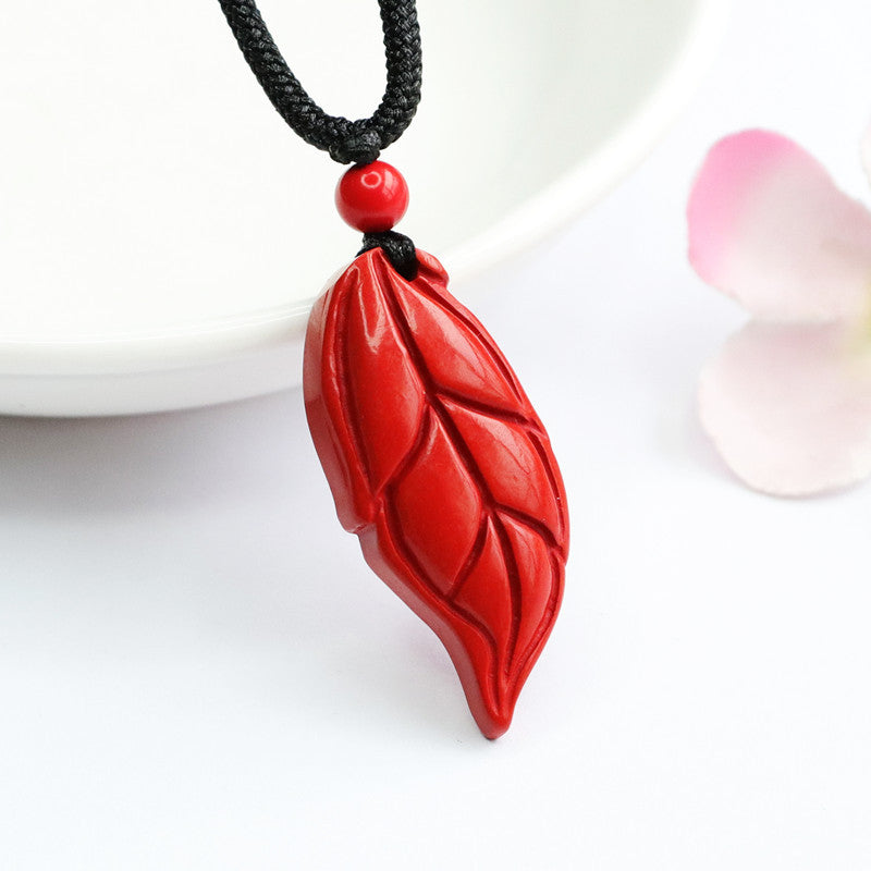 Cinnabar Jade Branch Leaf Pendant Red Sand Pendant Jewelry