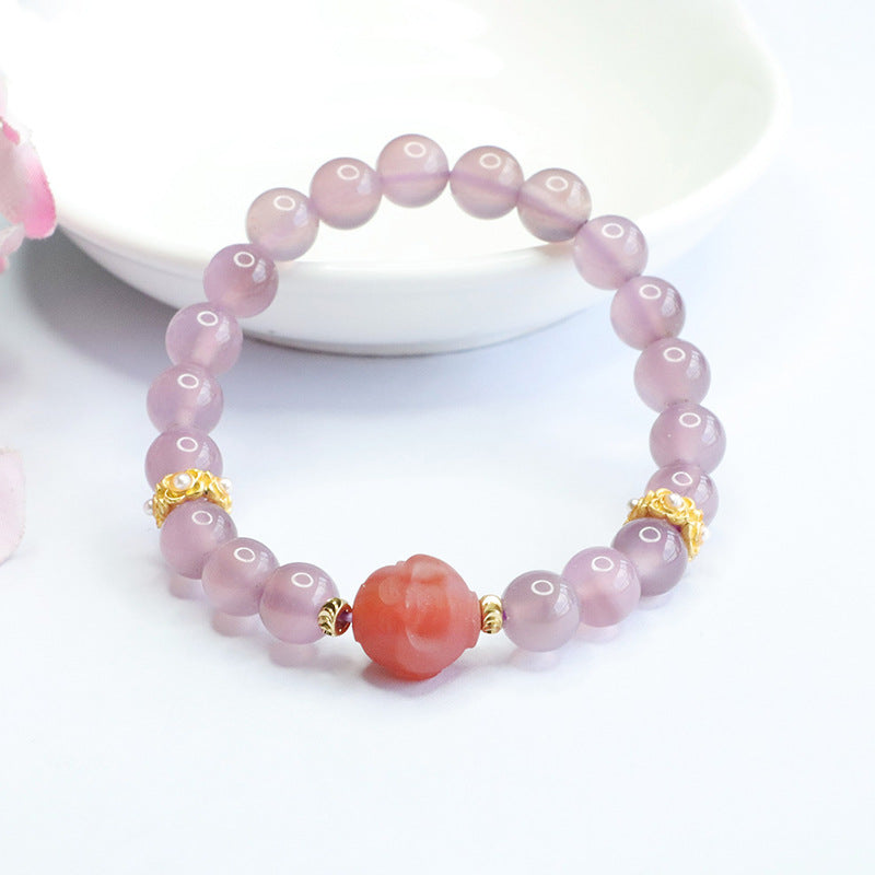 Purple Chalcedony Buddha Head Bracelet