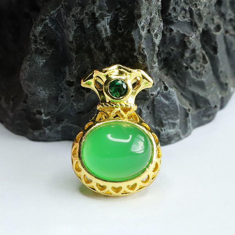 Hollow Money Bag Green Chalcedony Pendant Necklace