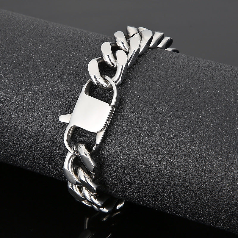 Men's Titanium Steel Cuban Chain Bracelet and Necklace - Simple and Bold Four-Sided Grind Design