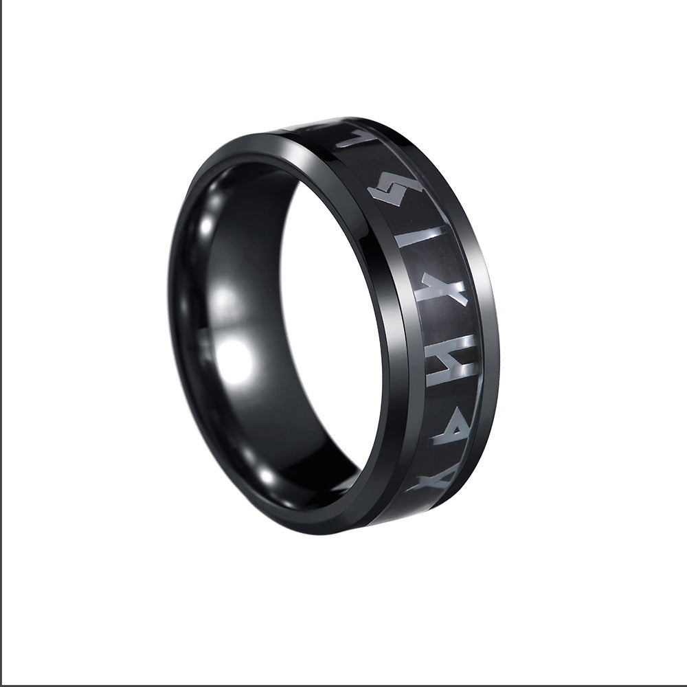 Rune Viking Patch Titanium Steel Men's Ring - European and American Style