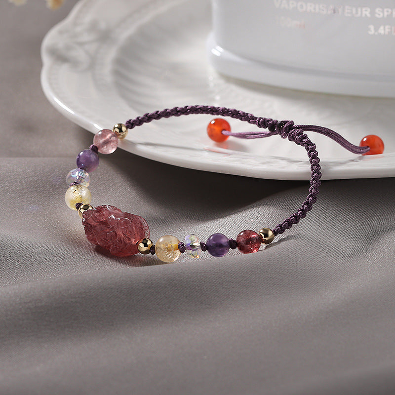 Purple Crystal Pixiu Braided Bracelet for Women by Planderful Collection