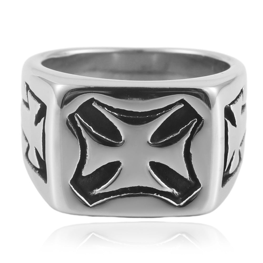 Titanium Steel Retro Cross Ring for Men - European and American Style