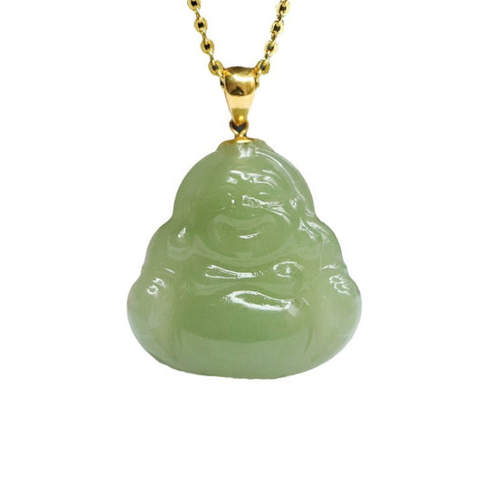 Golden Jade Buddha Pendant Necklace - Elegant Jewelry Inspired by Wisdom and Tranquility