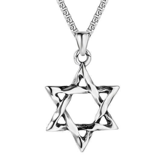 Hollow Hexagonal Star Titanium Steel Necklace for Men