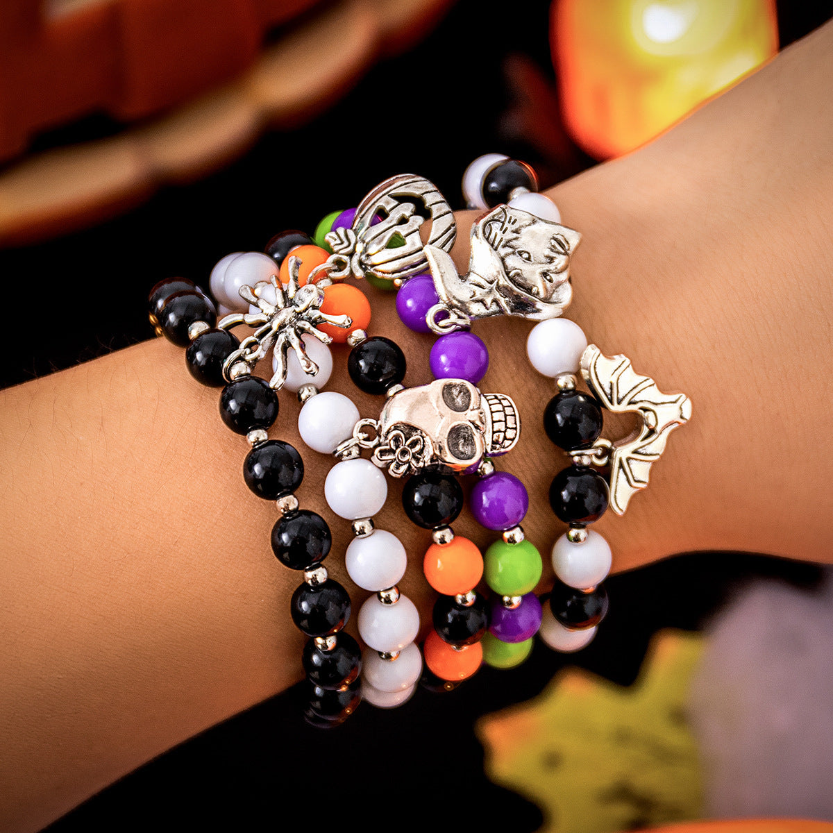 European and American Halloween Skull Pumpkin Bracelet with Witch Spider Beads